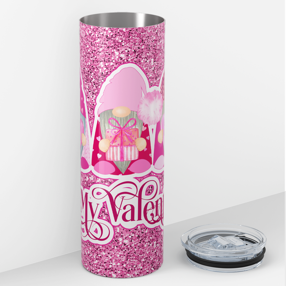 Be My Valentine Pink Glitter 20oz Skinny Tumbler
