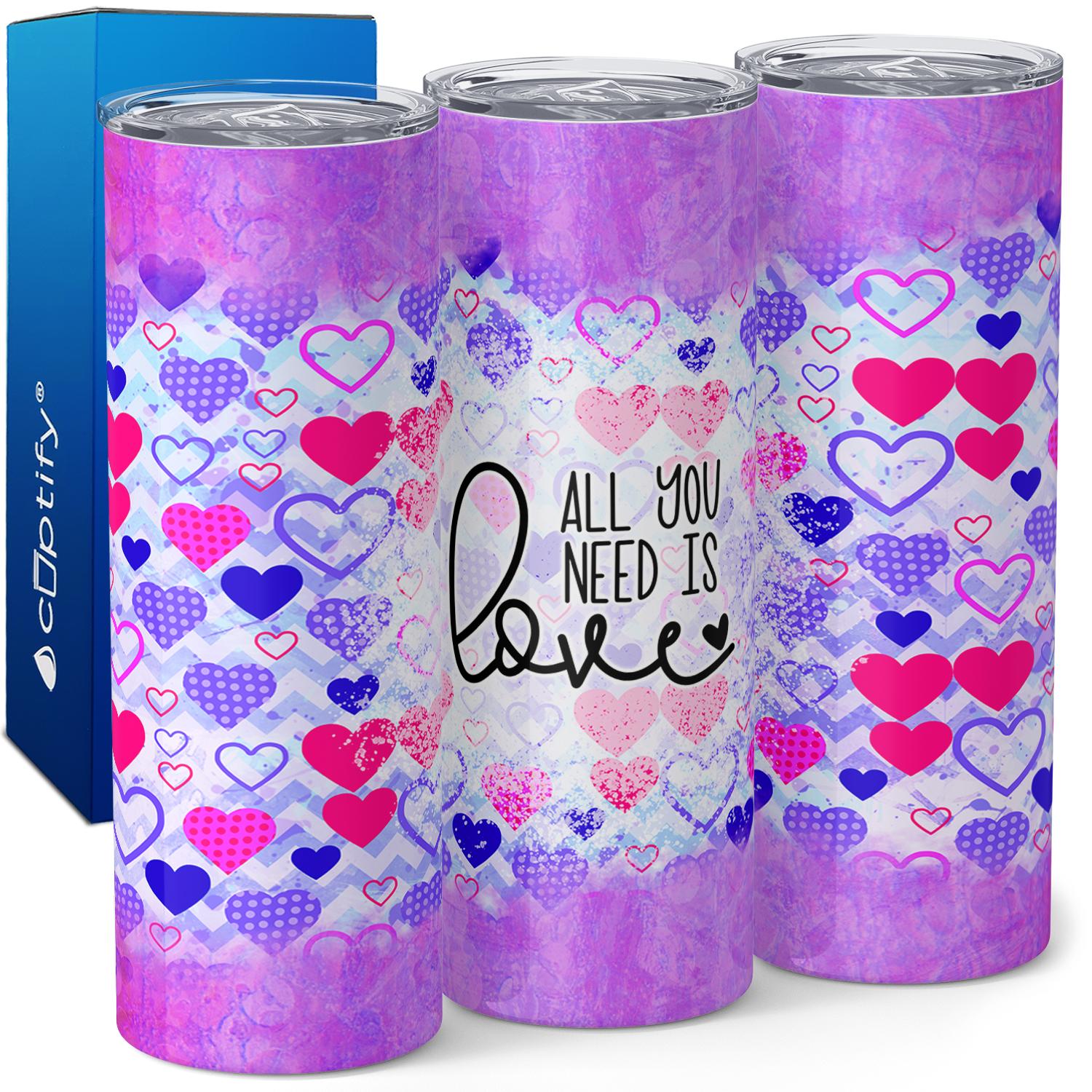 All you Need is Love Hearts 20oz Skinny Tumbler