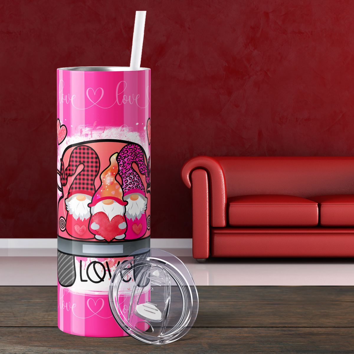 Valentine Day Love Gnomes 20oz Skinny Tumbler