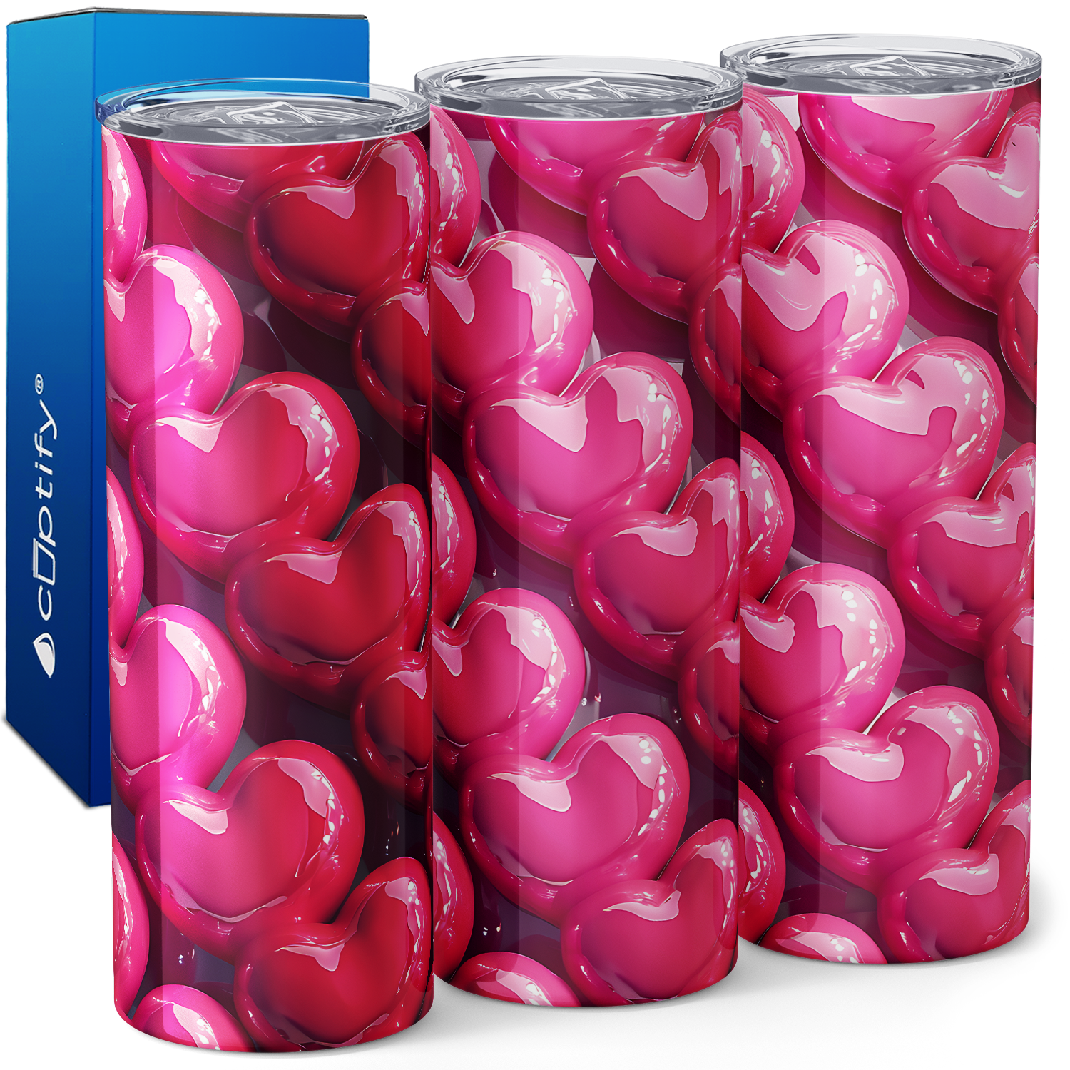 Inflated Bubble Hot Pink Hearts 20oz Skinny Tumbler