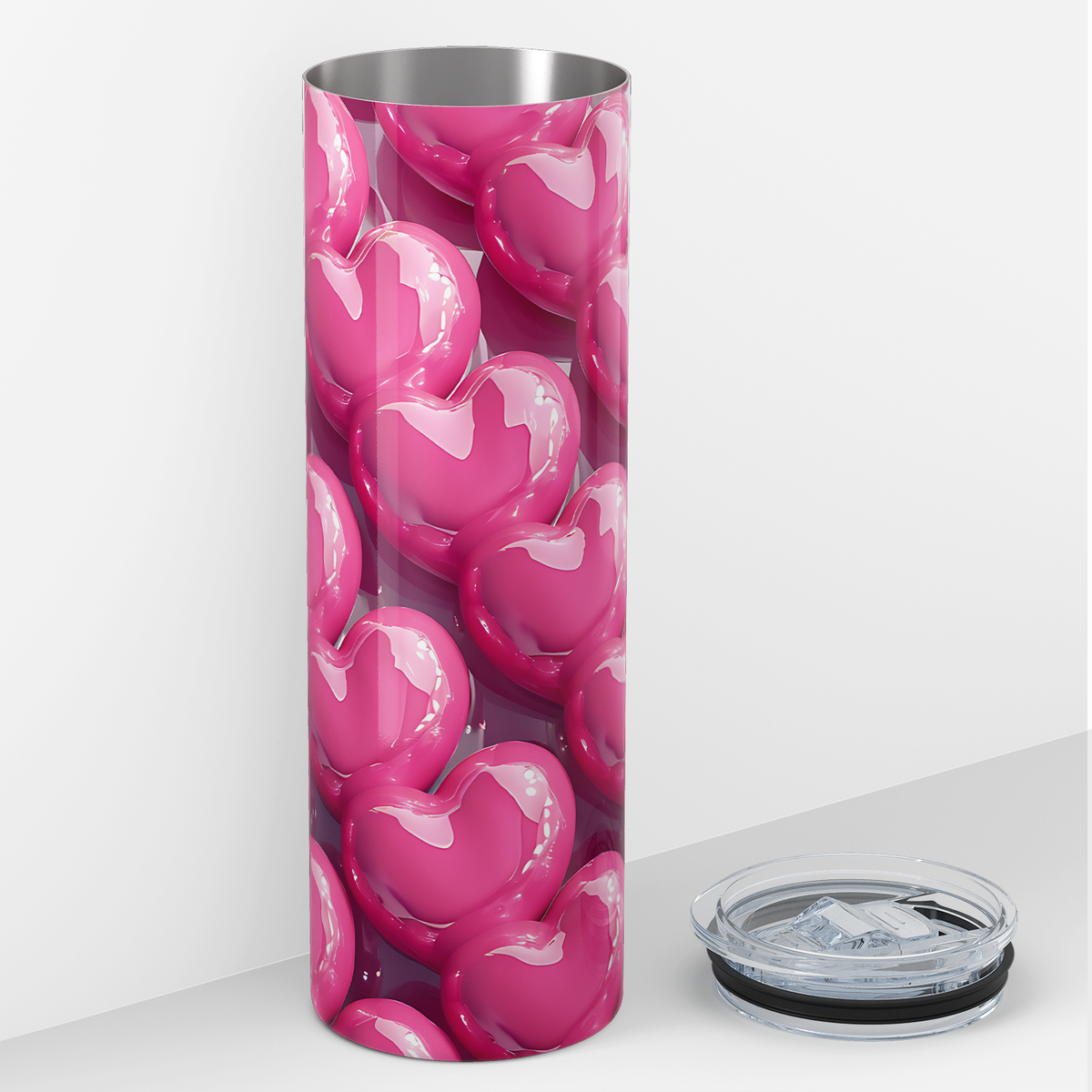 Inflated Bubble Hot Pink Hearts 20oz Skinny Tumbler