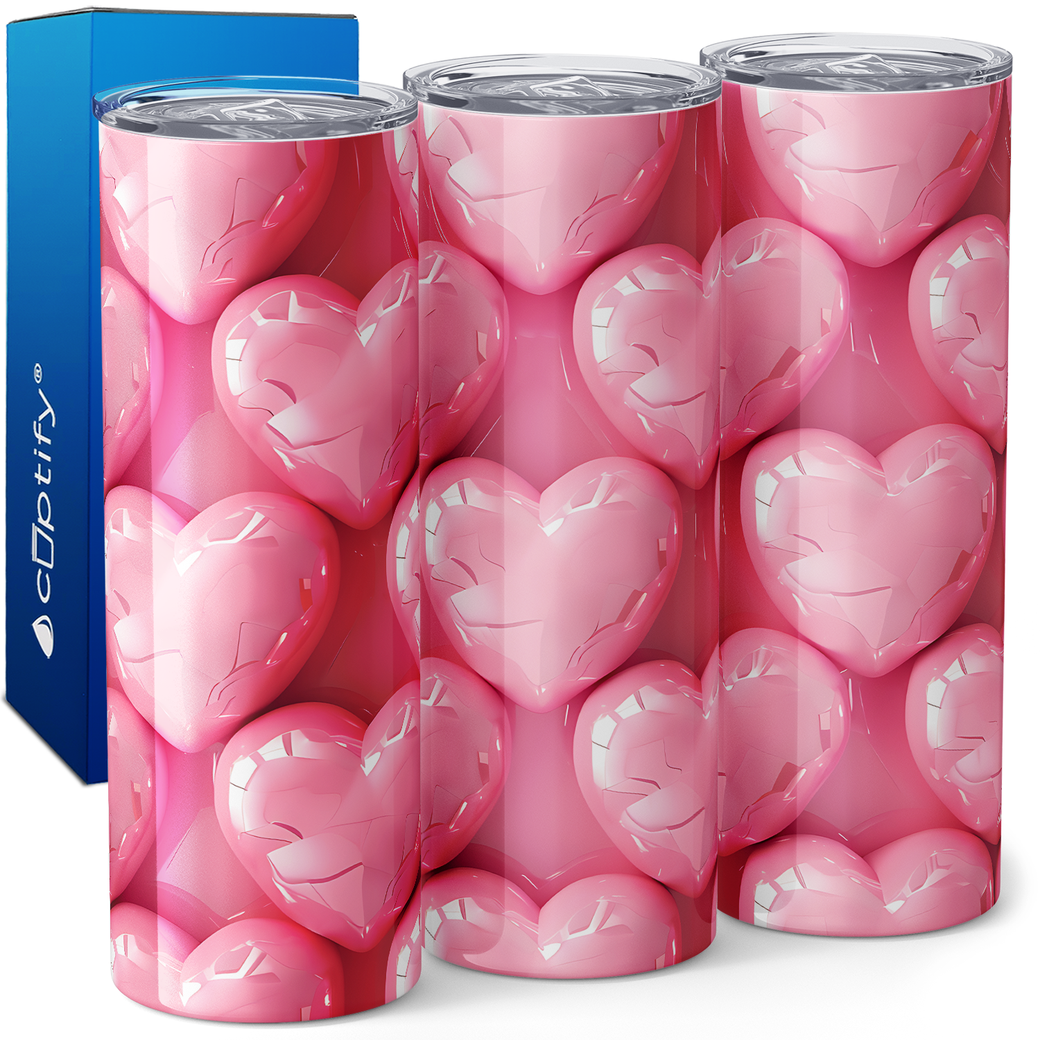 Inflated Bubble Soft Pink Hearts 20oz Skinny Tumbler
