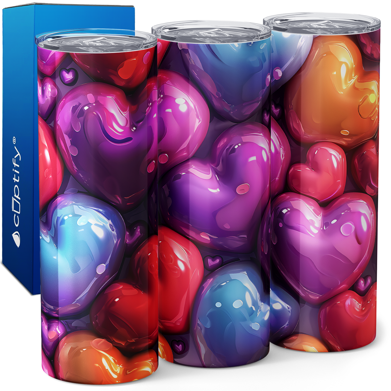Inflated Colorful Valentine Hearts 20oz Skinny Tumbler