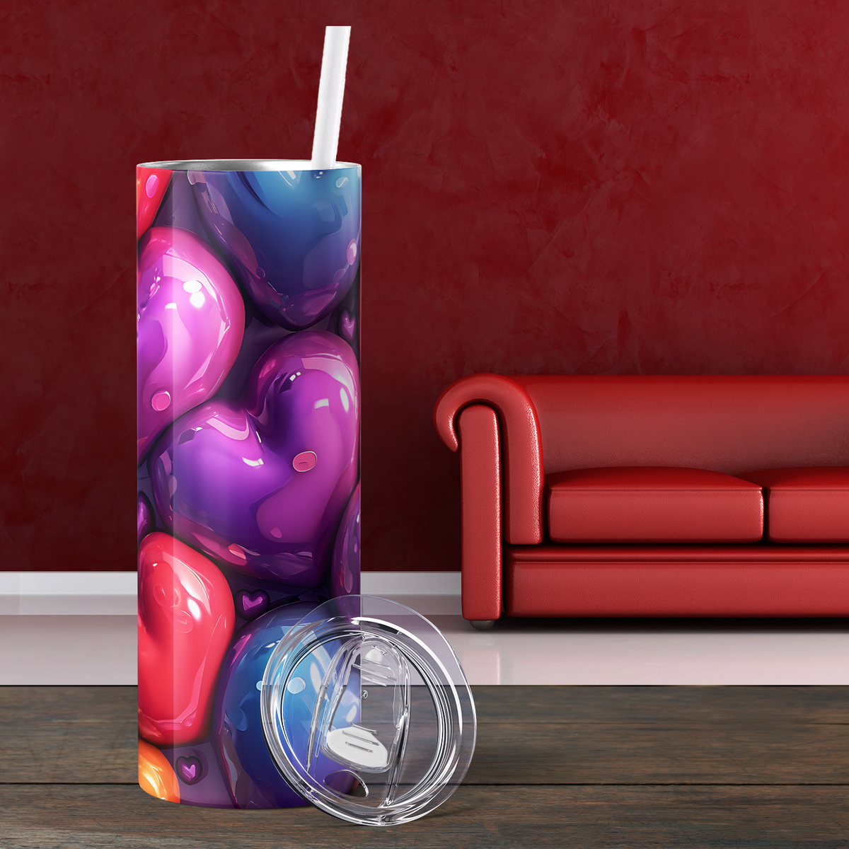 Inflated Colorful Valentine Hearts 20oz Skinny Tumbler