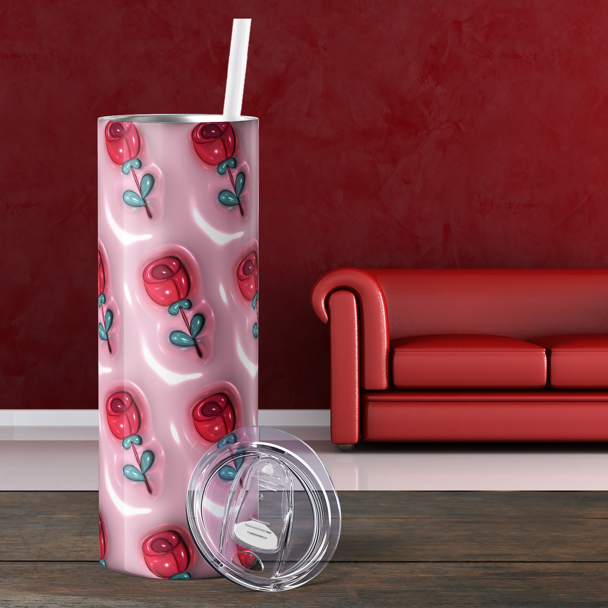 Inflated Valentine Red Roses 20oz Skinny Tumbler