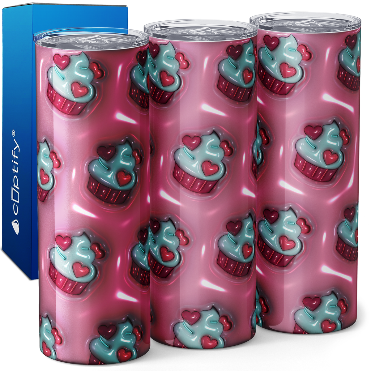 Inflated Valentine Heart Cupcakes 20oz Skinny Tumbler