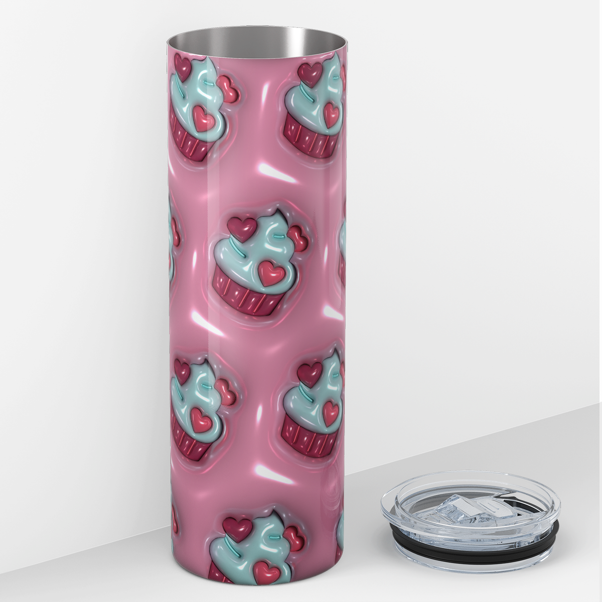 Inflated Valentine Heart Cupcakes 20oz Skinny Tumbler