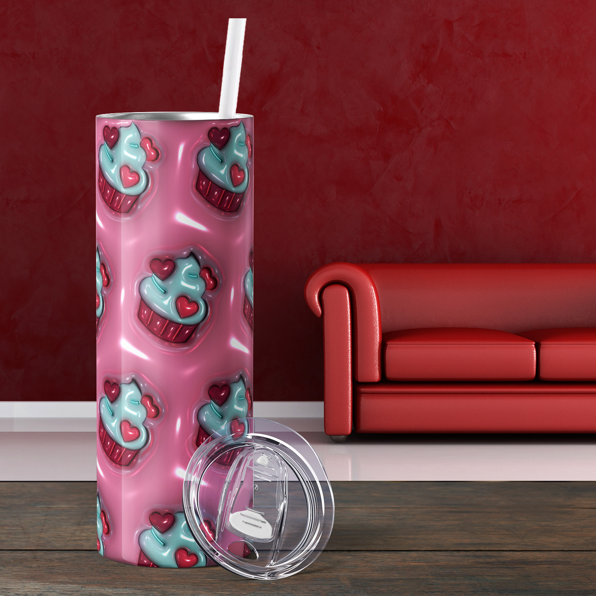 Inflated Valentine Heart Cupcakes 20oz Skinny Tumbler