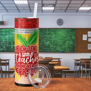 The Influcence of a Good Teacher Glitter Apple 20oz Skinny Tumbler