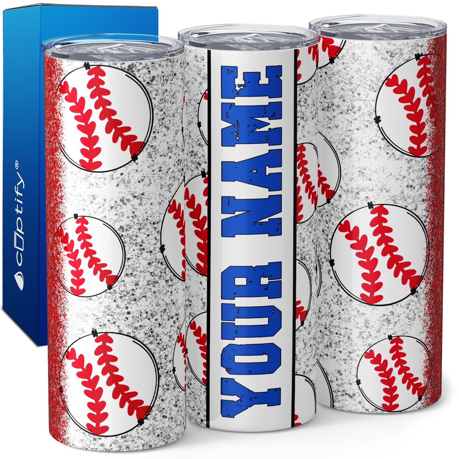 Personalized Baseballs with Red Glitter 20oz Skinny Tumbler