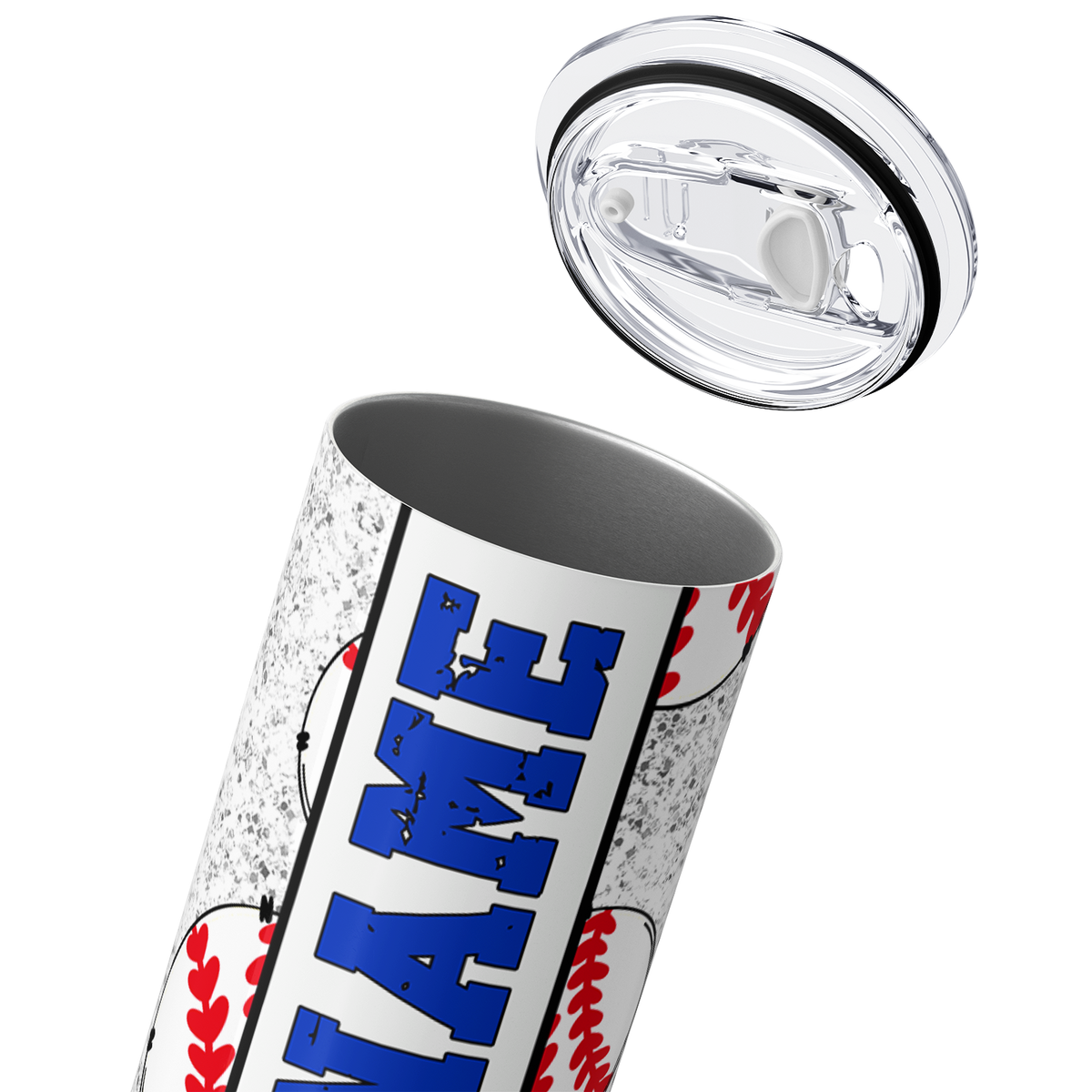 Personalized Baseballs with Red Glitter 20oz Skinny Tumbler