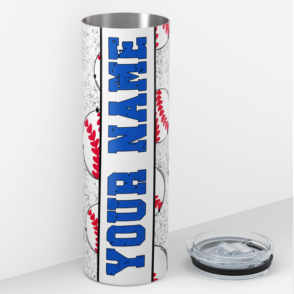 Personalized Baseballs with Red Glitter 20oz Skinny Tumbler