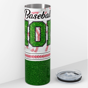 Baseball Mom Green Glitter 20oz Skinny Tumbler