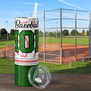 Baseball Mom Green Glitter 20oz Skinny Tumbler