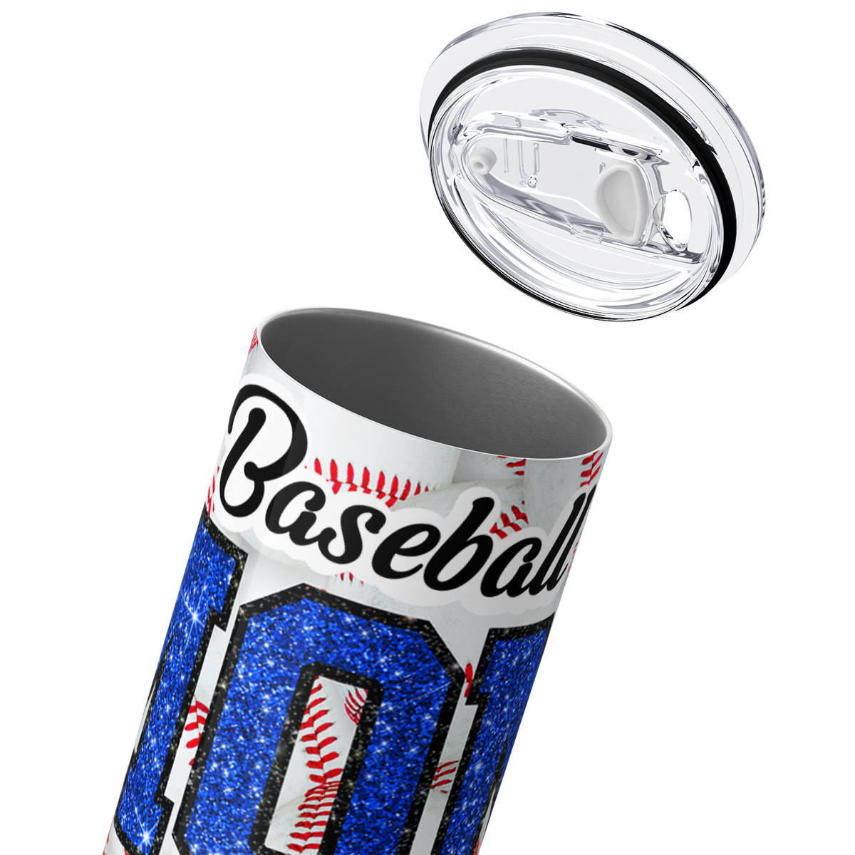 Baseball Mom Blue Glitter 20oz Skinny Tumbler