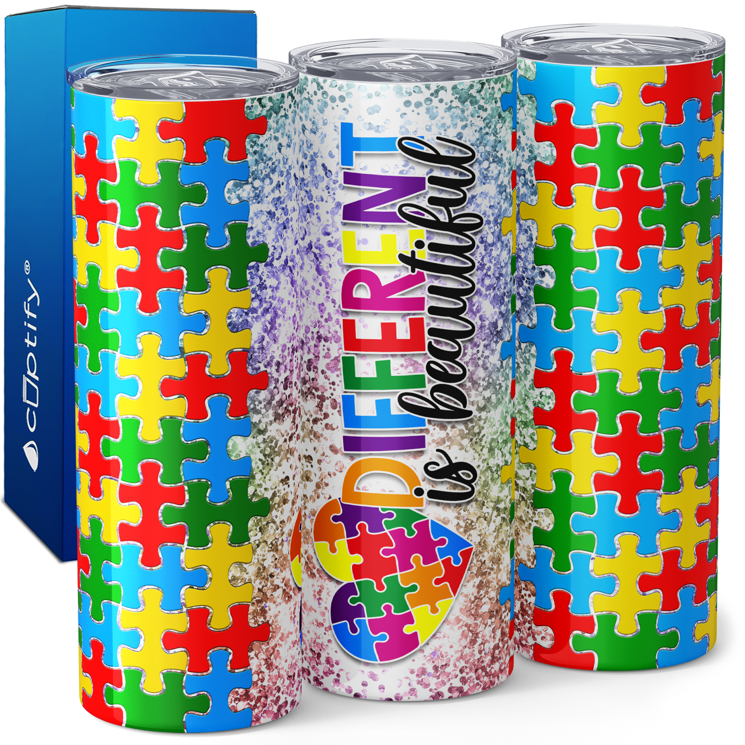 Autism Heart Different is Beautiful 20oz Skinny Tumbler