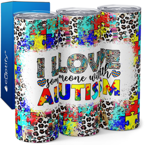 I Love Someone with Autism Leopard Print 20oz Skinny Tumbler