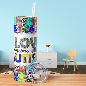 I Love Someone with Autism Leopard Print 20oz Skinny Tumbler