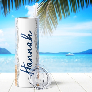 Personalized Beach Sand and Sun 20oz Skinny Tumbler