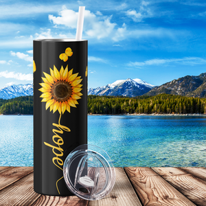 Faith Hope Love Sunflowers on Black 20oz Skinny Tumbler