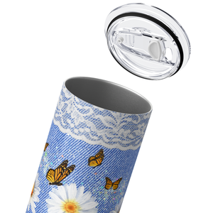 Faith Hope Love Daisies on Blue Linen 20oz Skinny Tumbler