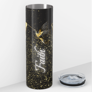 Hope Faith Love Gold Butterflies on Black 20oz Skinny Tumbler