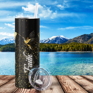 Hope Faith Love Gold Butterflies on Black 20oz Skinny Tumbler