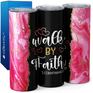 Walk by Faith Pink Marble 20oz Skinny Tumbler