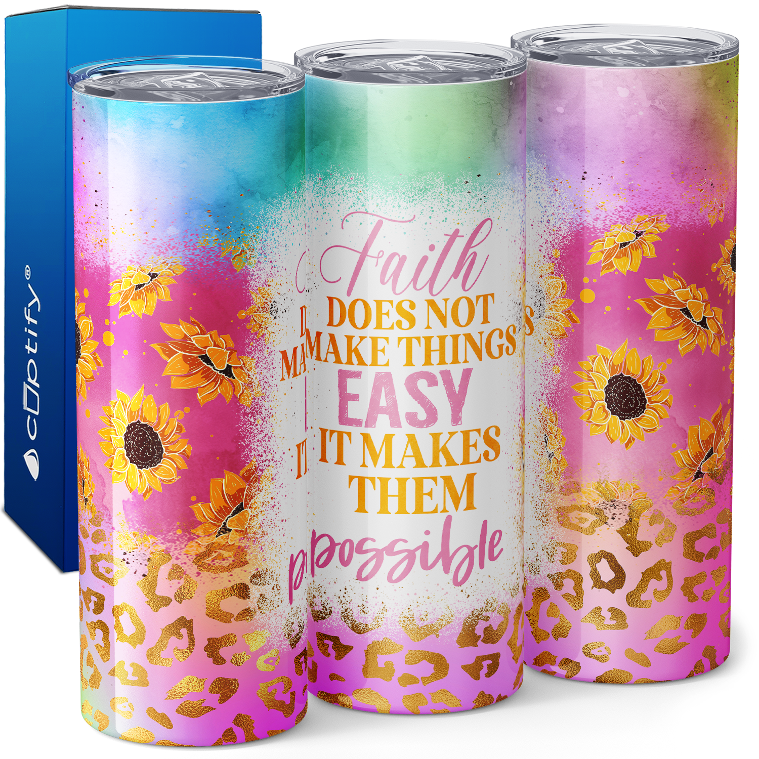 Faith Does not Make Things Easy with Sunflowers 20oz Skinny Tumbler
