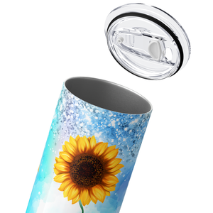 Love Hope Faith Sunflowers Blue Glitter 20oz Skinny Tumbler