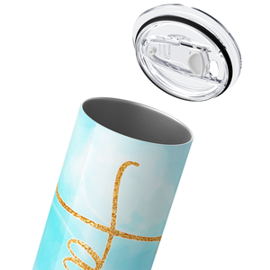 Faith Blue Marble with Gold Glitter Trim 20oz Skinny Tumbler