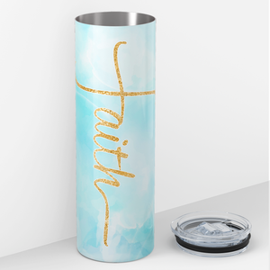 Faith Blue Marble with Gold Glitter Trim 20oz Skinny Tumbler