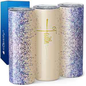 Faith with Blue Glitter 20oz Skinny Tumbler