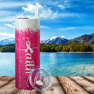 Pink Glitter with White Glitter 20oz Skinny Tumbler