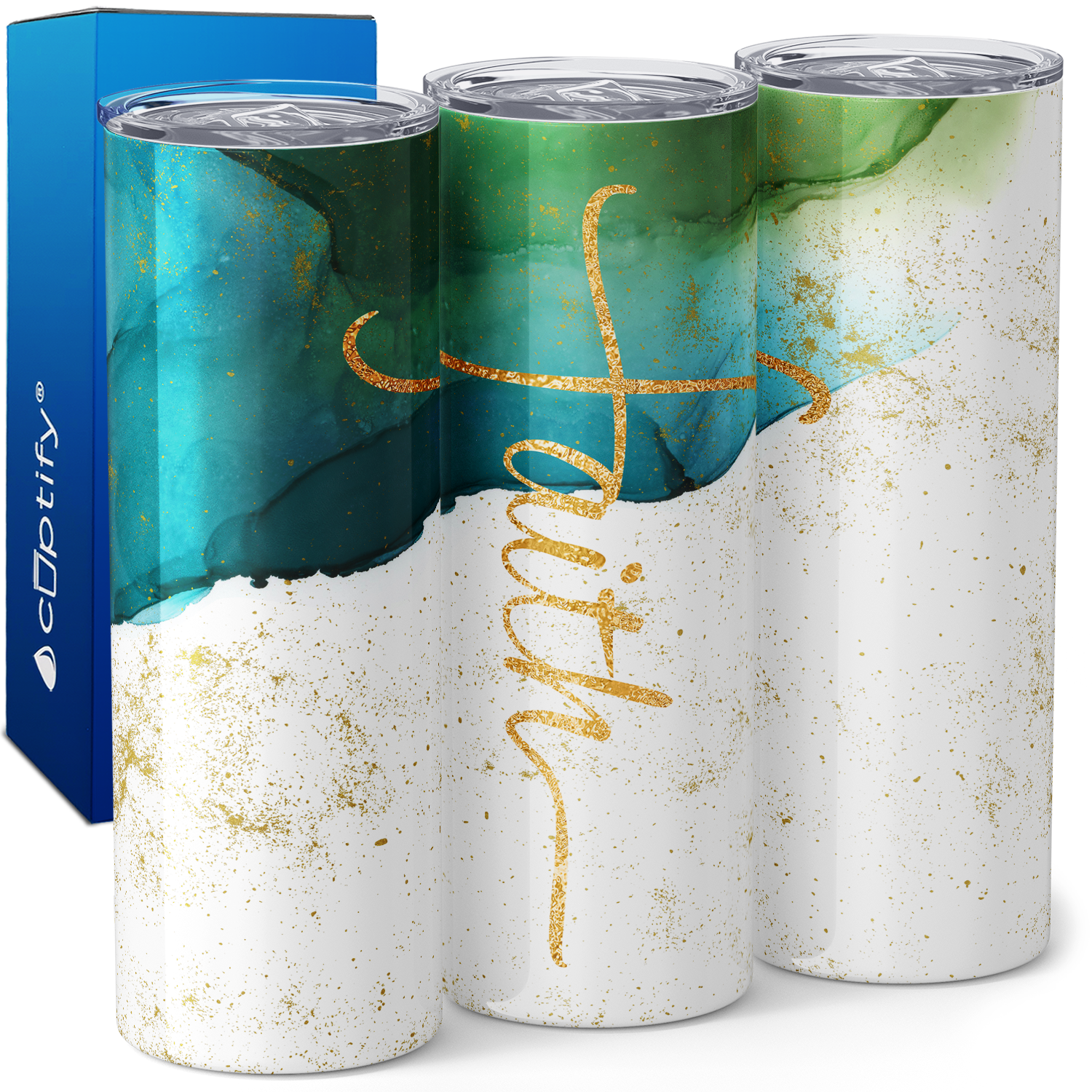 Faith Aqua Ombre Marble 20oz Skinny Tumbler