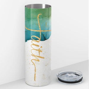 Faith Aqua Ombre Marble 20oz Skinny Tumbler