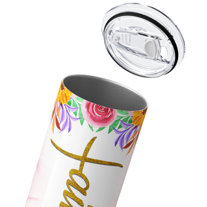 Faith Pink Marble with Flowers 20oz Skinny Tumbler