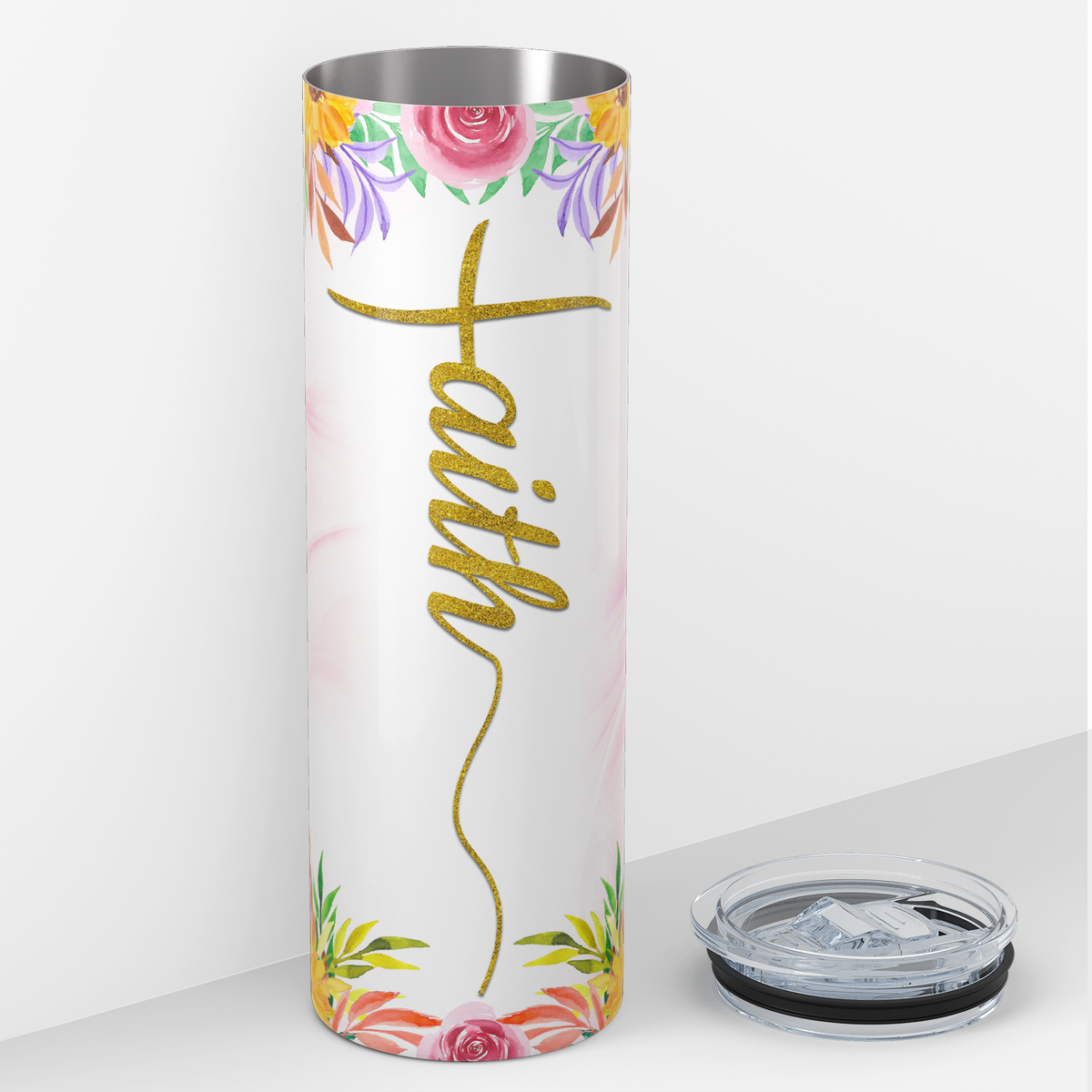 Faith Pink Marble with Flowers 20oz Skinny Tumbler