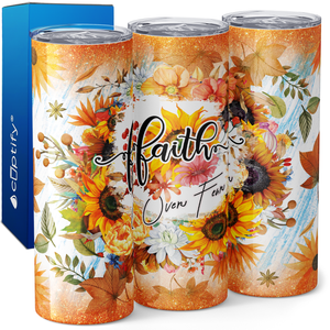 Faith Over Fear on Fall Flowers 20oz Skinny Tumbler