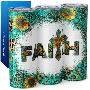 Faith Teal Glitter Sunflowers 20oz Skinny Tumbler