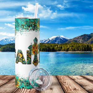 Faith Teal Glitter Sunflowers 20oz Skinny Tumbler