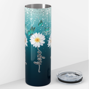 Faith Hope Love Daises Blue Butteries Aqua Ombre 20oz Skinny Tumbler