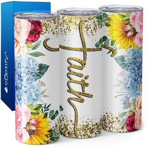 Faith on Colorful Flowers 20oz Skinny Tumbler