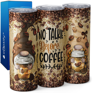 No Talkie Before Coffee Gnomes 20oz Skinny Tumbler