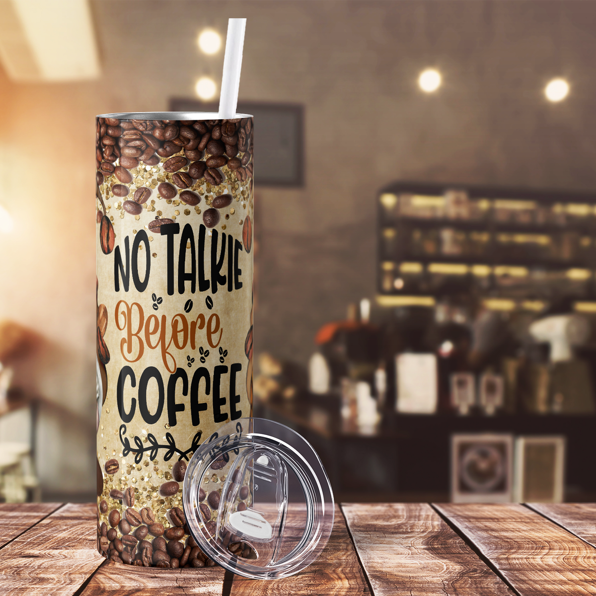 No Talkie Before Coffee Gnomes 20oz Skinny Tumbler