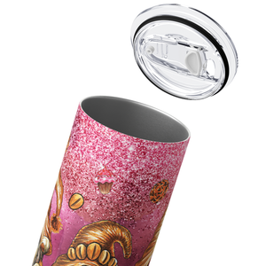 Coffee Gnomes on Pink Glitter 20oz Skinny Tumbler