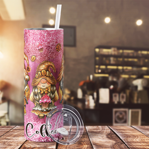 Coffee Gnomes on Pink Glitter 20oz Skinny Tumbler