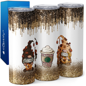 Coffee Gnomes on Glood Glitter 20oz Skinny Tumbler