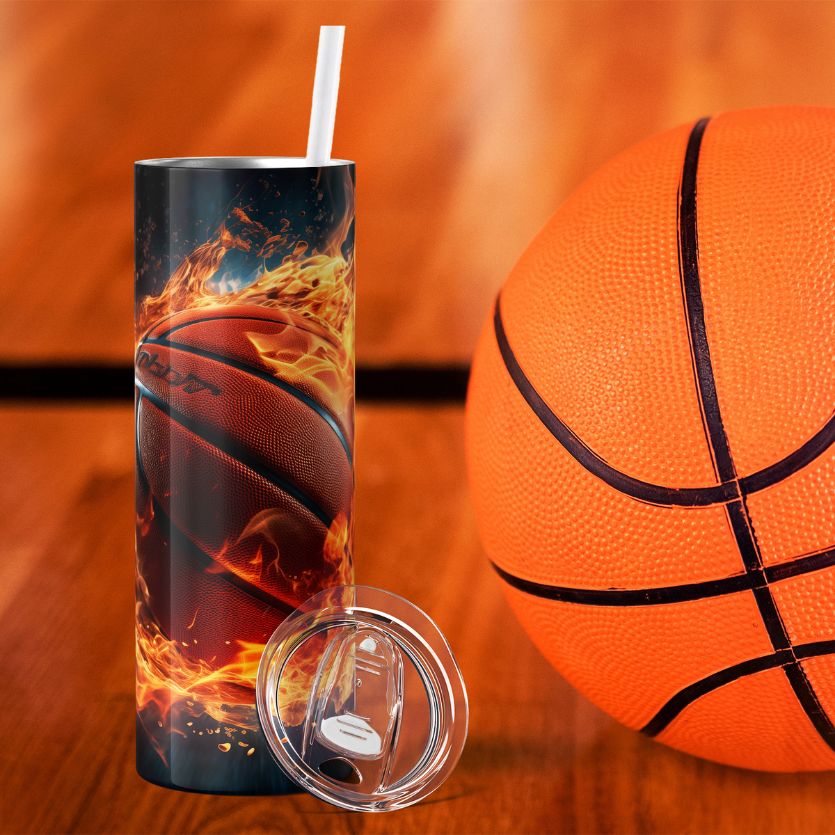 Flaming 20oz Skinny - Baseball Tumbler