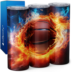 Basketball with Red and Blue Flames 20oz Skinny Tumbler